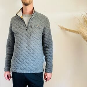 MENS EDDIE BAUER Grey Gray Quilted Half Zip Pocket Pullover Sweatshirt Sweater S